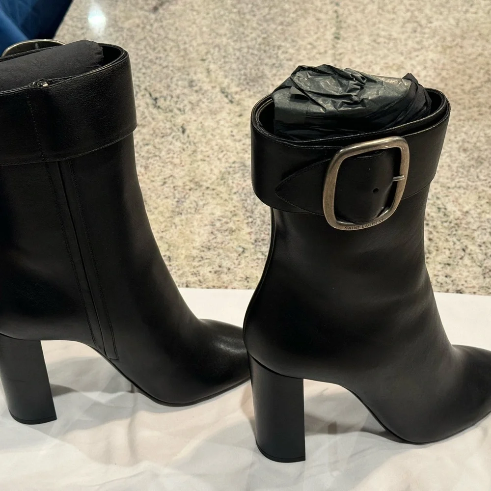 Saint Laurent Black Joplin 105 Buckle Boots Sz 39.5 - Picture 9 of 9